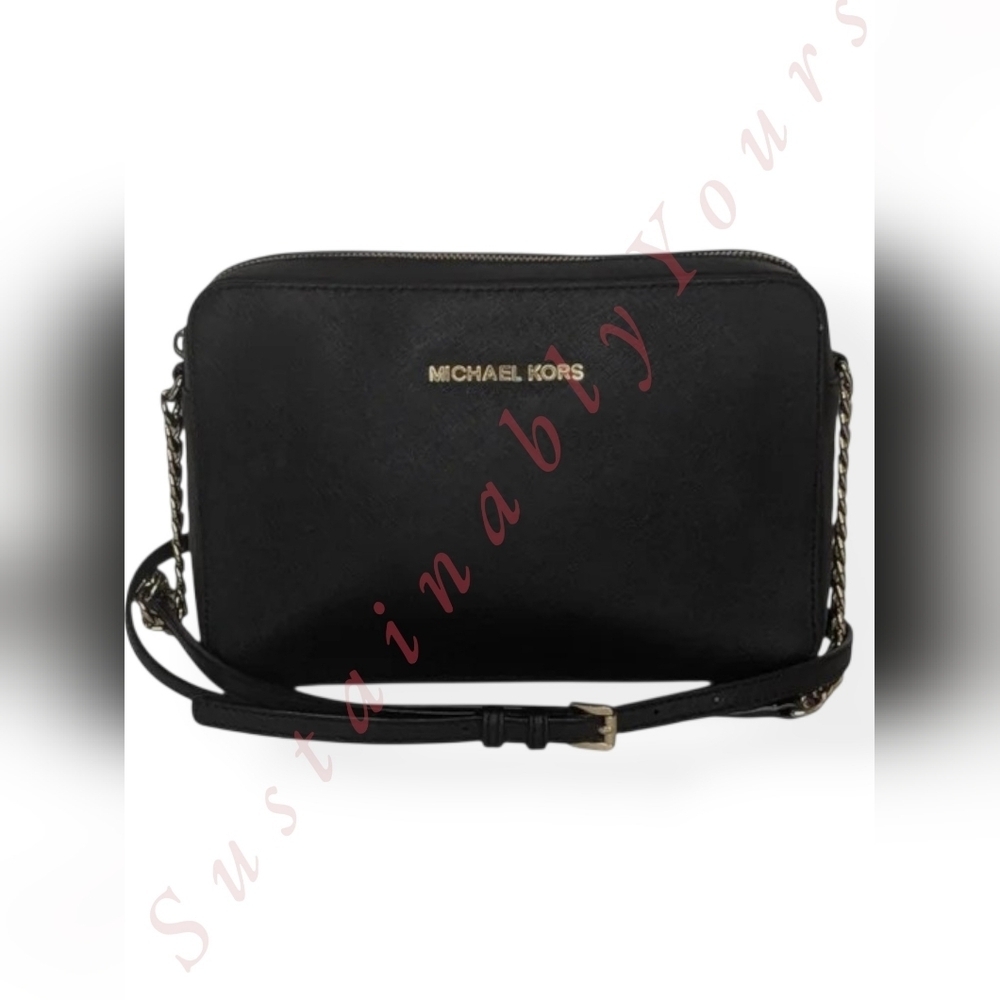 MICHAEL KORS Black Saffiano Leather Crossbody Bag Chain Strap Purse